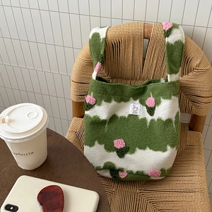 Women Plush Floral Shoulder Bag Soft Furry Crossbody Bag With 3D Flower Autumn Winter Fashion Tote Bag For Daily Outfits