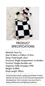 Minimalist black and white checkerboard plush shoulder bag for women autumn winter style