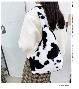 Women Autumn Winter Plush Shoulder Bag Fresh Style Embroidered Furry Tote Bag Soft Large Capacity Handbag Students Girls Daily Use
