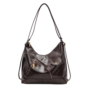 Classic dark brown PU leather hobo bag with adjustable shoulder strap and gold hardware