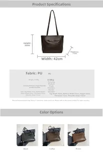 Detailed size chart and multi-color options for the large retro oil wax PU tote bag