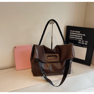Women Retro PU Leather Shoulder Bag Large Capacity Tote Handbag With Braided Handle Simple Crossbody Bag For Everyday