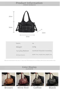 Detailed technical specification table for the large capacity PU leather tote handbag