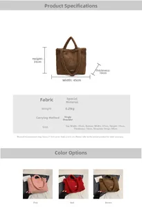 Detailed chart showing tote bag dimensions, 0.25kg weight and color options