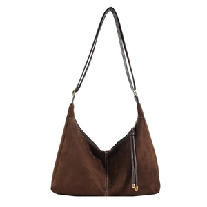 Retro donkerbruine hobo-tas van imitatiesuède met contrasterende stiksels