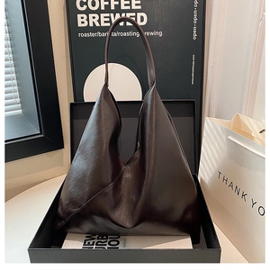 French Lazy Style Minimalist Large Capacity PU Leather Hobo Tote Bag For Women Soft Triangle Shoulder Bag Urban Commute Handbag