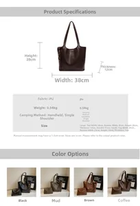 Detailed size specifications for large and small PU leather vintage tote bags