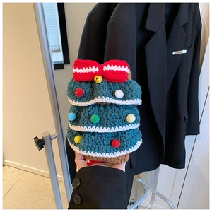 Sac à bandoulière tendance en tricot sapin de Noël avec décorations pompons colorés