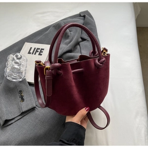 Vintage Suede Bucket Bag For Women PU Leather Knot Decor Shoulder Crossbody Bag Autumn Winter Fashion Handbag Purse