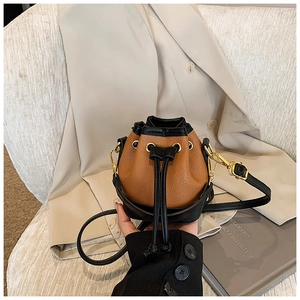 Mini Sac Seau à Cordon pour Enfants et Filles en Cuir PU Motif Litchi Sac à Bandoulière Mode Petit Sac à Main Sortie Quotidienne
