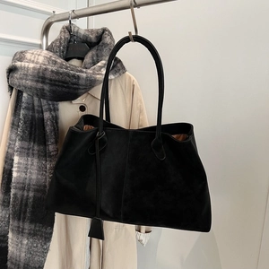 Women Large Capacity Tote Bag Suede Texture PU Leather Minimalist Shoulder Bag Commuting Fashion Lock Handbag