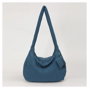 Large Capacity Quilted Shoulder Bag For Women Casual Canvas Tote Bag With Matching Pouch Solid Color Pleated Hobo Bag Shopping Travel Handbag