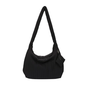 Chic black quilted cloud shoulder bag for women with matching detachable mini pouch