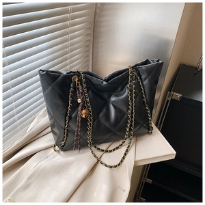 Fashion Women Quilted Diamond PU Leather Tote Bag Large Capacity Shoulder Crossbody Bag With Metal Chain Strap Commute Handbag