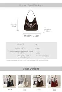 Guide des tailles détaillé pour le sac cabas en PU avec dimensions 35x25x10cm et coloris