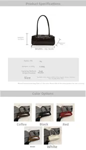 Detailed size guide for the minimalist PU leather baguette shoulder bag with dimensions