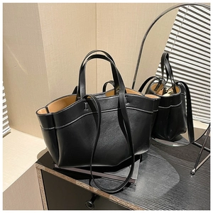 Women Large Capacity PU Leather Tote Bag Fashion Contrast Stitching Shoulder Bag Commuter Handbag With Double Handles And Long Strap