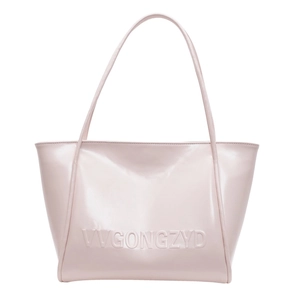 Borsa tote in vernice rosa con scritte VVGONGZYD in rilievo e ampi spallacci
