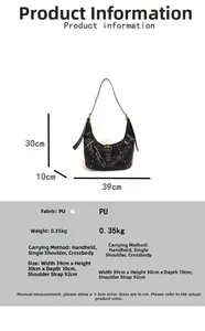 Spécifications détaillées du sac hobo punk noir avec rivets dorés et dimensions