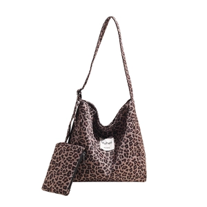 Large leopard print tote bag with matching pouch, vintage style commuter handbag for women