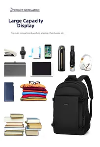 Large capacity business backpack showing organized storage for laptop, books, and accessories