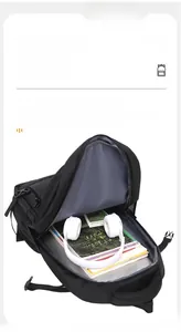 Detail view of the large capacity interior with organized storage for laptop and books
