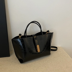 Sac Cabas en Cuir PU Vintage Grande Capacité pour Femmes Sac à Main Bandoulière Polyvalent avec Serrure en Métal Doré