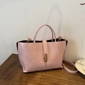 Sac à main vintage rose clair en cuir PU avec boucle dorée et doubles anses