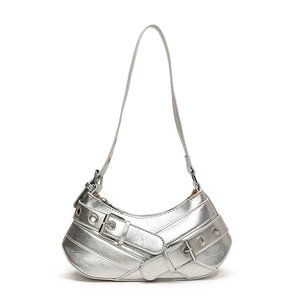 Borsa sottobraccio argento stile Y2K con fibbie metalliche e cinturini decorativi