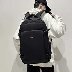 Men's minimalist black business backpack with large capacity for travel and laptop storage