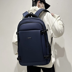 Men's navy blue large business backpack with durable nylon fabric and laptop compartment