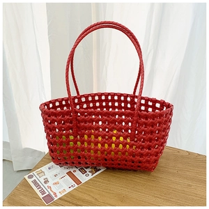 Women Fashion Hollow Out Woven Tote Bag Polyester Knitted Shoulder Bag Large Capacity Beach Vacation Casual Handbag Basket