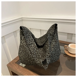 Large leopard print canvas tote bag in black and grey for casual daily fashion use