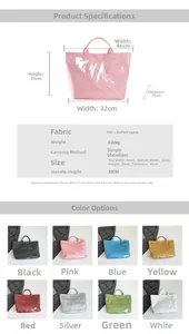 Detailed size specifications and material chart for the vintage DuPont paper tote bag