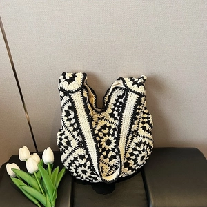 Handmade Crochet Sunflower Shoulder Bag Bohemian Woven Tote Large Capacity Knit Hobo Bag For Women Casual Ethnic Style