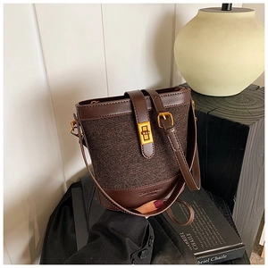 Sac seau rétro marron avec imprimé léopard et boucle dorée pour les femmes