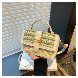 Borsa a Tracolla in Paglia Intrecciata Vintage da Donna Patchwork in Pelle Sintetica Estate Spiaggia Vacanza Piccola Borsa Quadrata