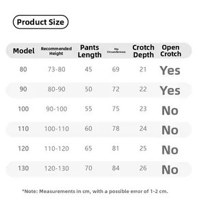 Detailed size chart for kids anti-mosquito pants with height and length measurements