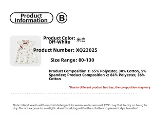 Detailed size and material chart for girls' floral cheongsam dress in beige white color
