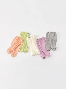 Kids Baby Ribbed Long Pants Elastic Waist Solid Color Anti-Mosquito Summer Trousers Soft Breathable Casual Clothing For Toddlers
