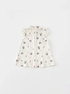 Girls' traditional style fruit print dress with mandarin collar and pointelle fabric