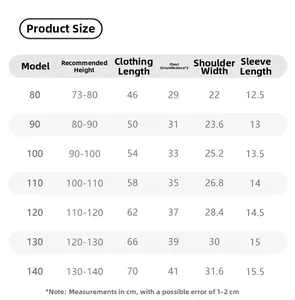 Guide des tailles pour robe chemise fille avec mesures pour taille de 73 à 140 cm