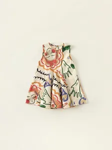 Vestito a Trapezio Senza Maniche in Cotone per Bambine con Stampa Graffiti Artistici Casual Estivo Abbigliamento Quotidiano