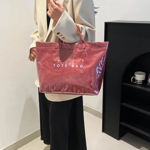 Waterproof DuPont Paper PVC Tote Bag Large Capacity Wrinkle Texture Shoulder Bag For Women Work Commute Daily Retro Handbag