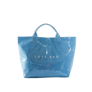 Sac fourre-tout bleu imperméable en papier DuPont avec fini brillant et texte imprimé