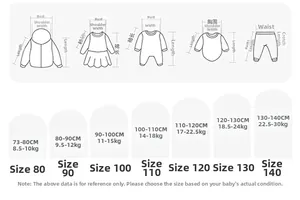 Guía de tallas detallada para camisas de manga larga para niños, desde 80 cm hasta 140 cm
