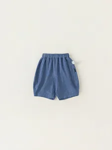 Boys casual light blue denim summer shorts with elastic waist and V-stitch detail