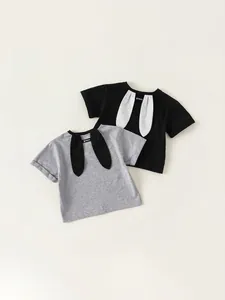 Maglietta a Maniche Corte in Cotone per Bambini Con Orecchie da Coniglio 3D Top Estivo Stile Coreano per Ragazzi e Ragazze