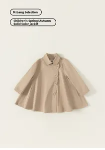 Detail of khaki toddler cape coat with side buttons and stylish A-line silhouette