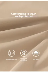 Detail showing soft khaki twill fabric texture with skin-friendly and eco-friendly features